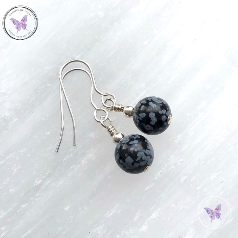 Classical Snowflake Obsidian Silver Earrings